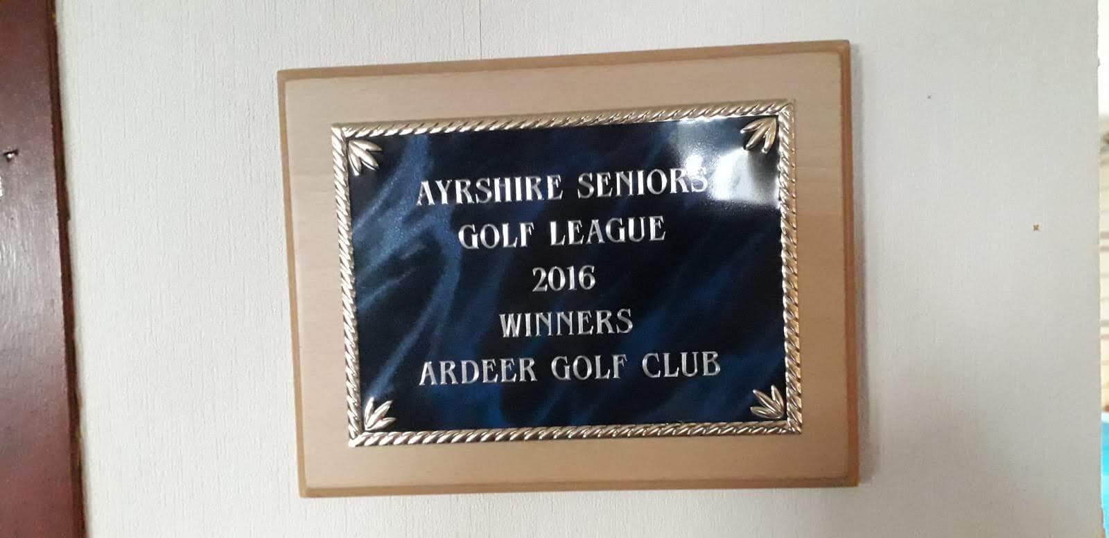 Ayrshire Seniors Golf League Winners Plaque 2016